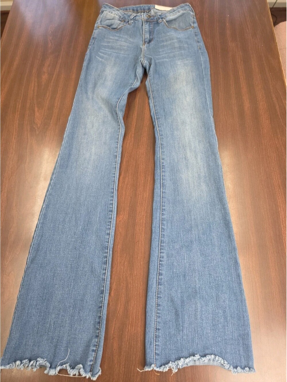 Wish List Jeans Size 1 Light Wash Flare Leg Distressed Frayed Hem 2000s Retro